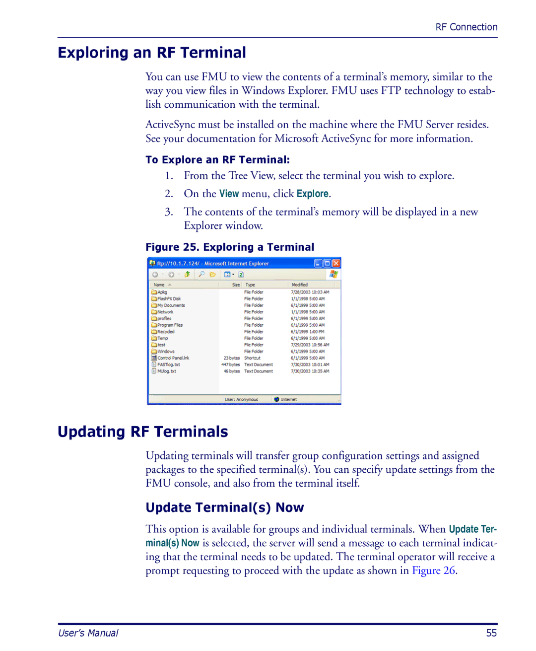 Datalogic Scanning PDA user manual Exploring an RF Terminal, Updating RF Terminals 