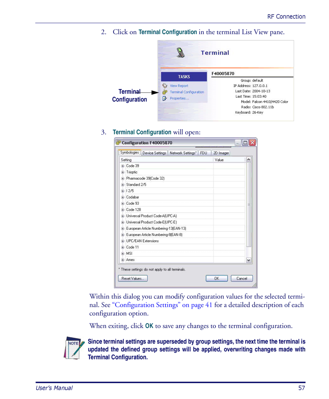 Datalogic Scanning PDA user manual Terminal Configuration 