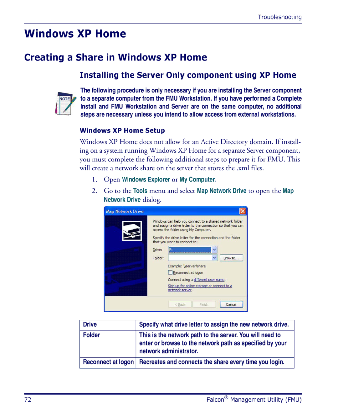 Datalogic Scanning PDA Creating a Share in Windows XP Home, Installing the Server Only component using XP Home 