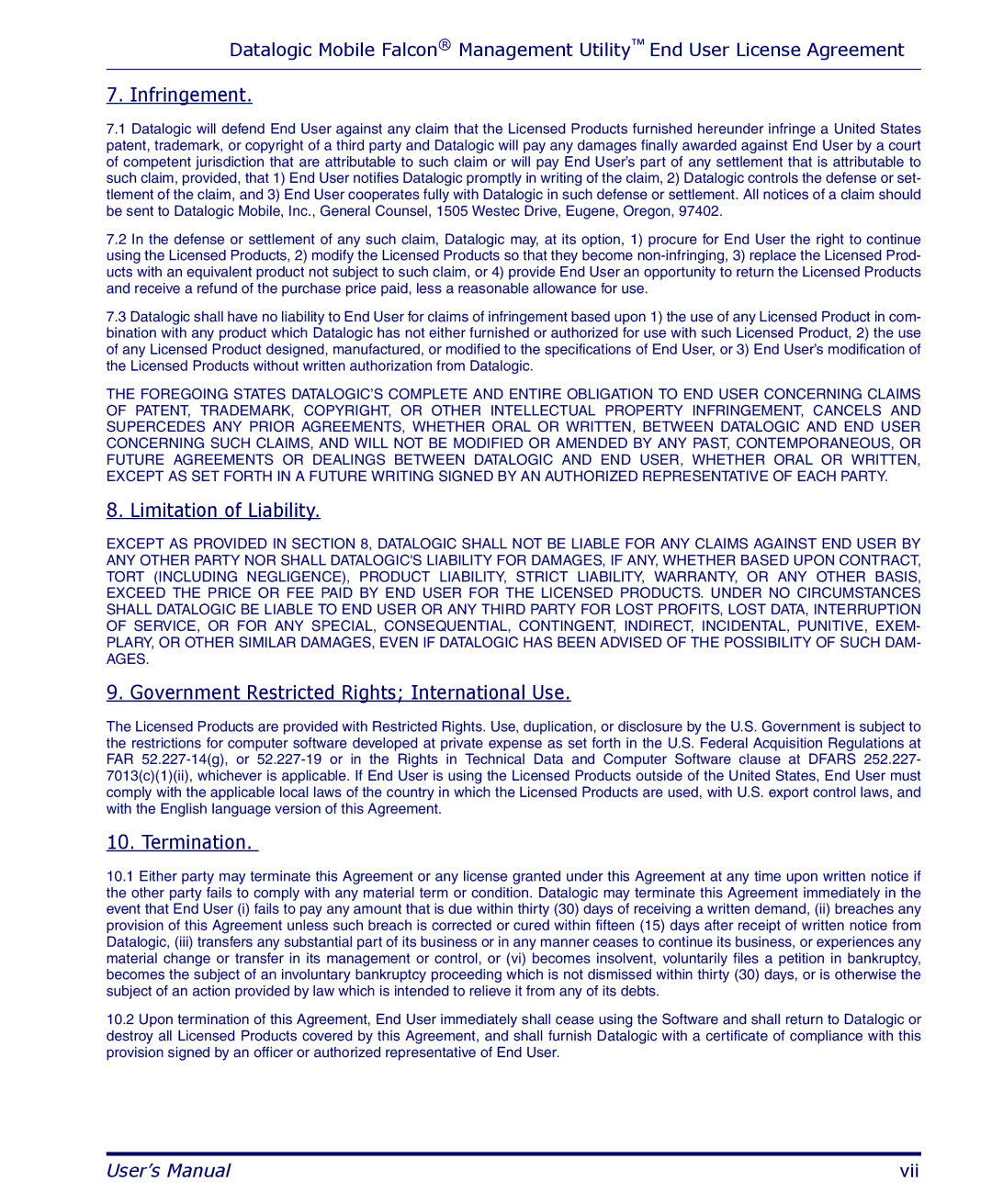 Datalogic Scanning PDA user manual Infringement 