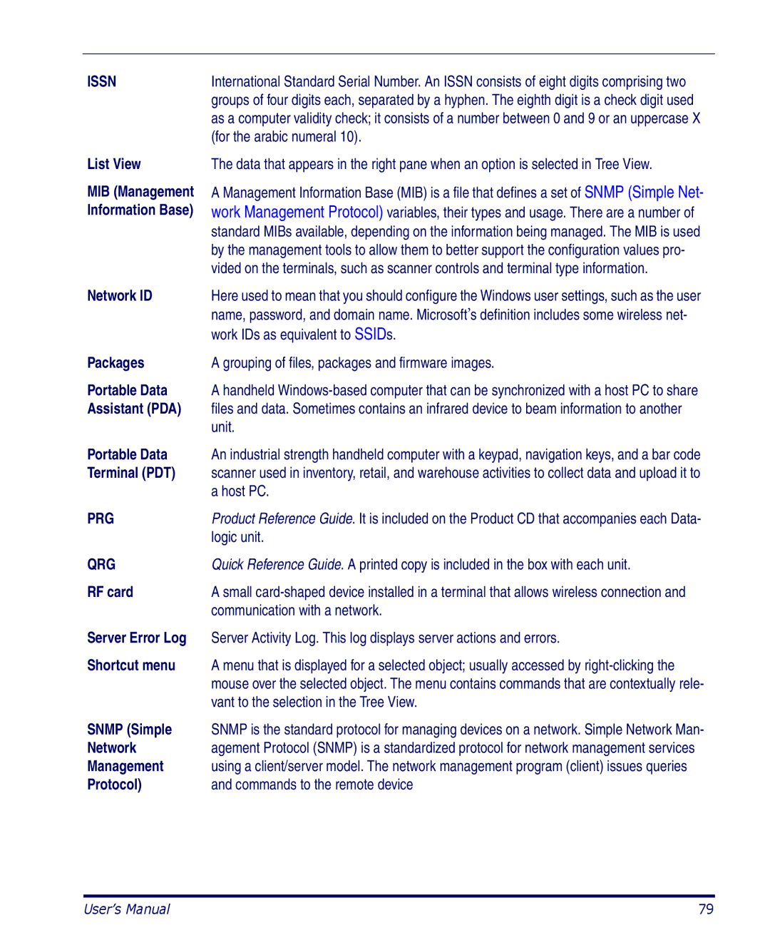 Datalogic Scanning Network ID, Packages, Portable Data, Assistant PDA, Terminal PDT, Server Error Log, Shortcut menu 