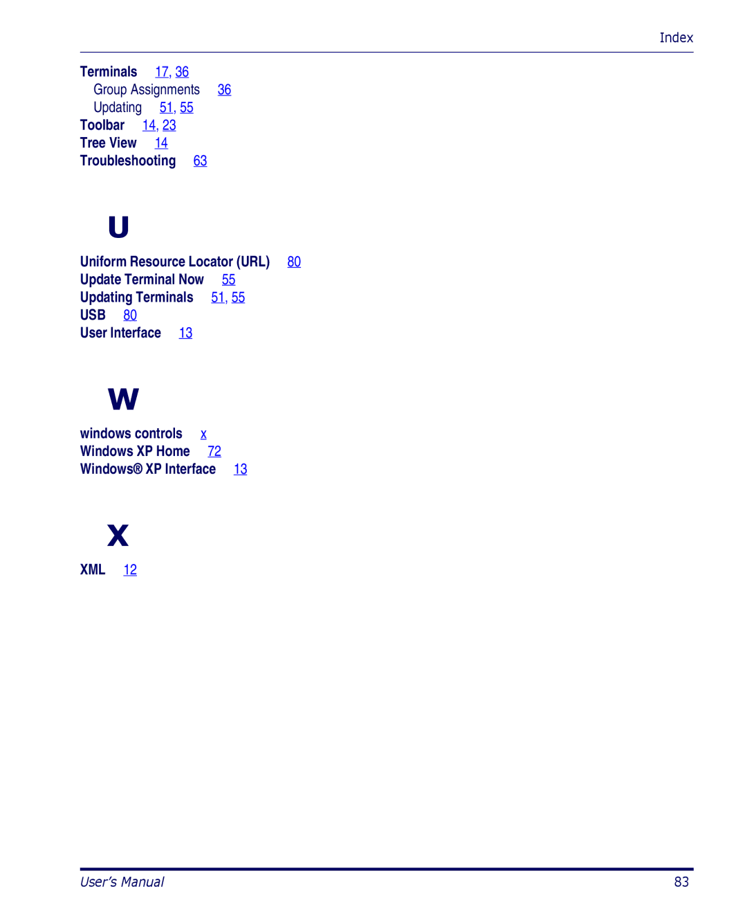 Datalogic Scanning PDA user manual Troubleshooting, Uniform Resource Locator URL, USB User Interface, Xml 