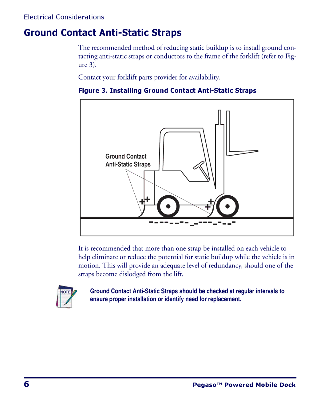 Datalogic Scanning Pegaso manual Installing Ground Contact Anti-Static Straps 