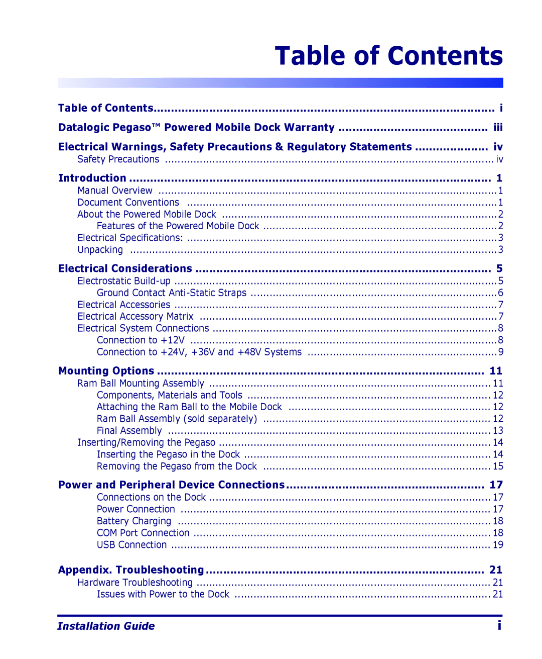 Datalogic Scanning Pegaso manual Table of Contents 