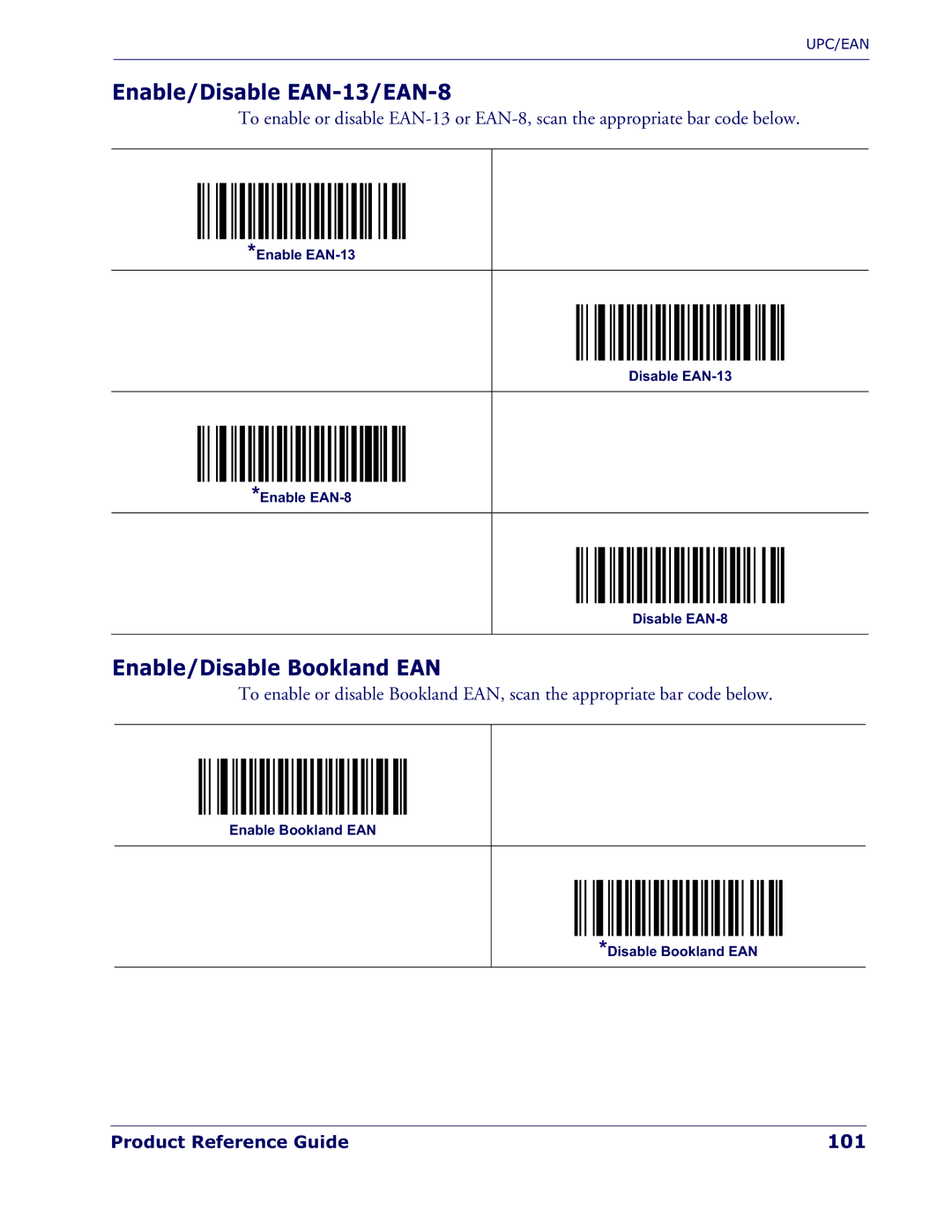 Datalogic Scanning QD 2300 manual Enable/Disable EAN-13/EAN-8, Enable/Disable Bookland EAN, 101 