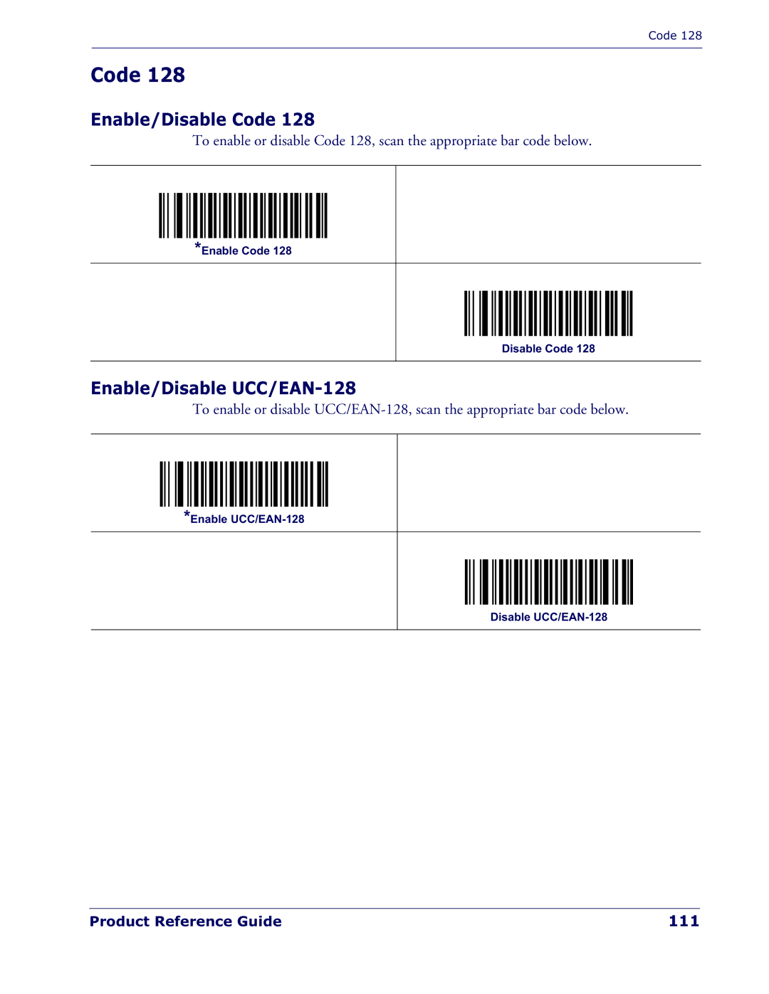 Datalogic Scanning QD 2300 manual Enable/Disable Code, Enable/Disable UCC/EAN-128, 111 