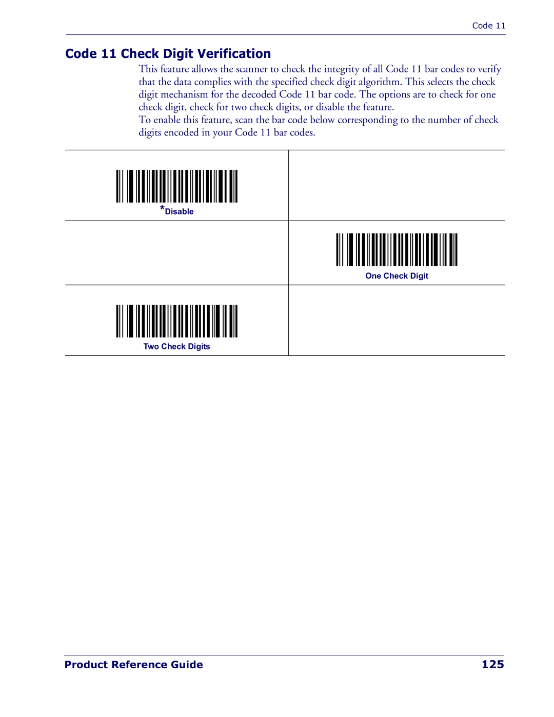 Datalogic Scanning QD 2300 manual Code 11 Check Digit Verification, 125 