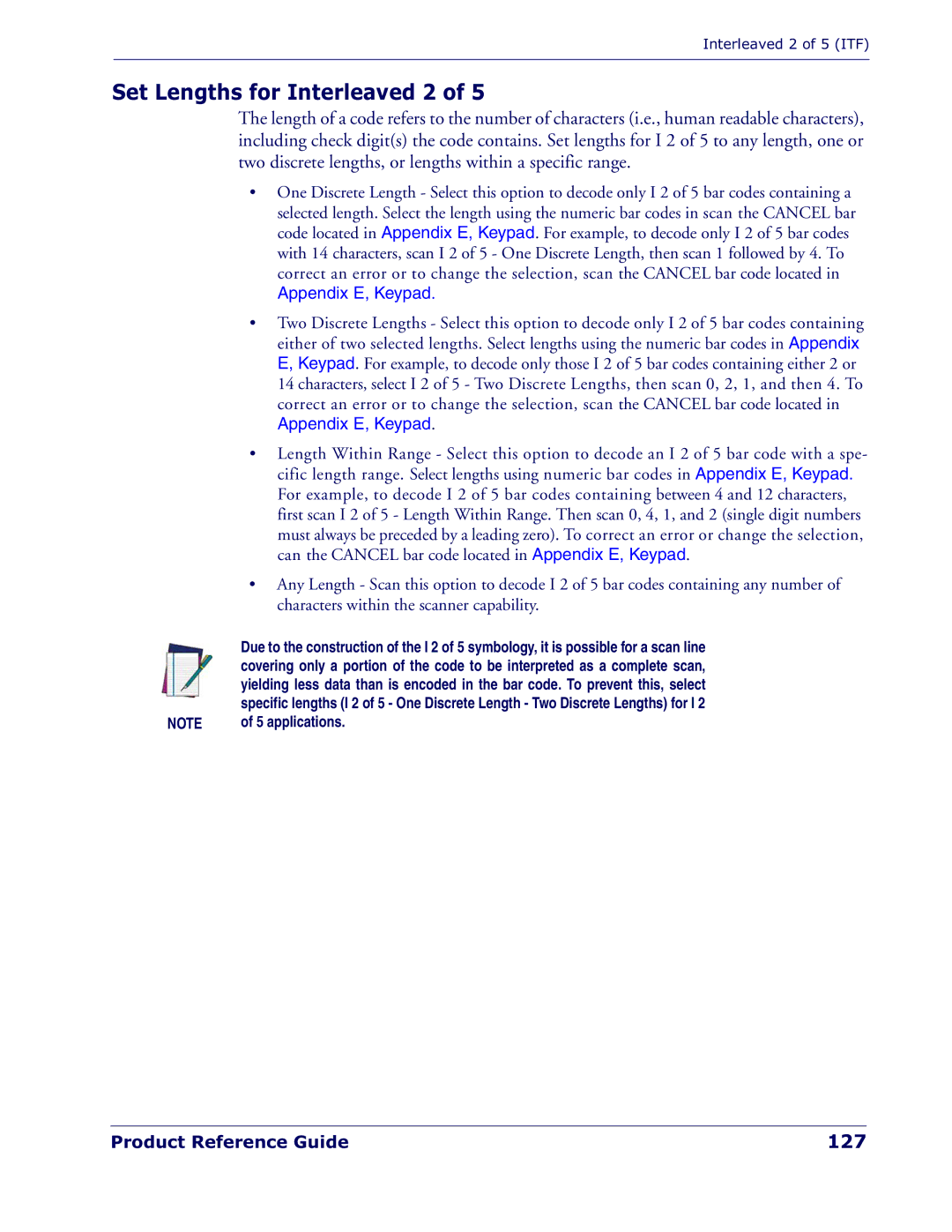 Datalogic Scanning QD 2300 manual Set Lengths for Interleaved 2, 127, applications 