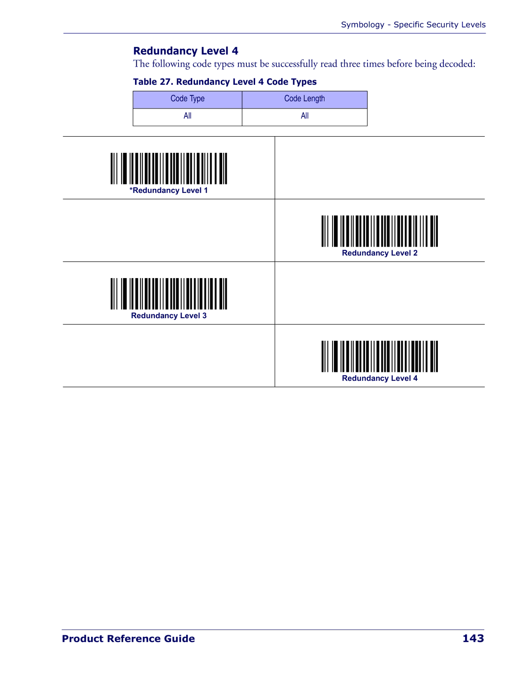 Datalogic Scanning QD 2300 manual 143, Redundancy Level 4 Code Types 