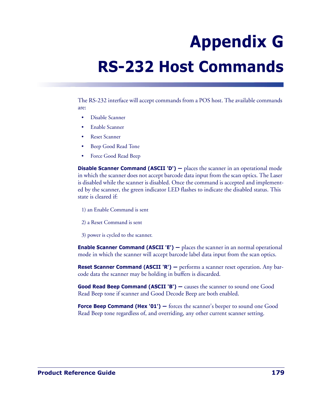 Datalogic Scanning QD 2300 manual RS-232 Host Commands, 179 