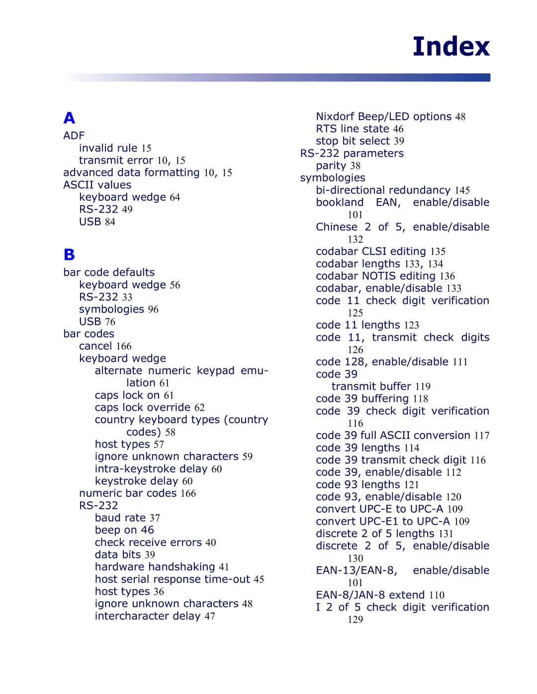 Datalogic Scanning QD 2300 manual Index, Adf 