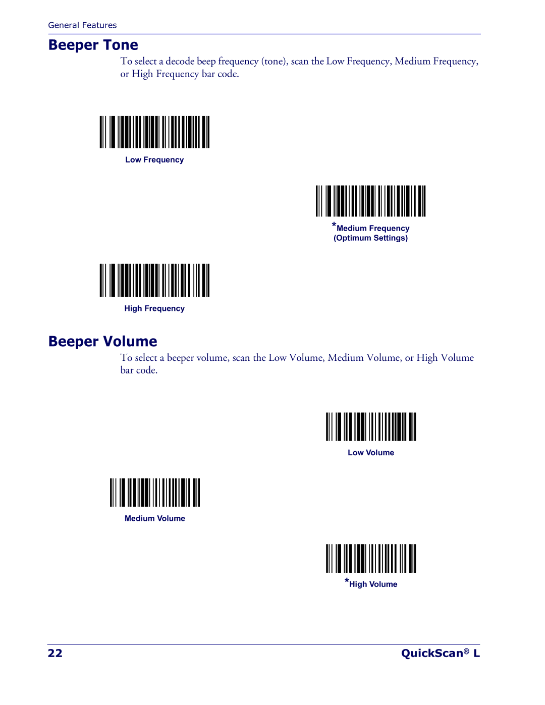 Datalogic Scanning QD 2300 manual Beeper Tone, Beeper Volume 