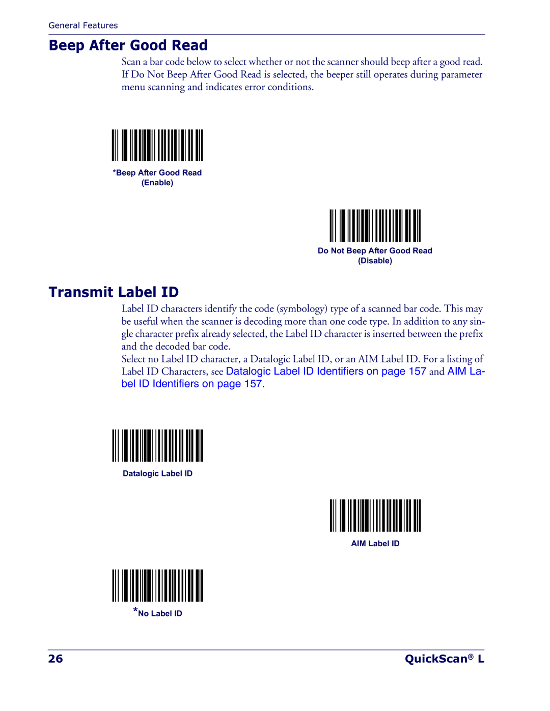 Datalogic Scanning QD 2300 manual Beep After Good Read, Transmit Label ID 