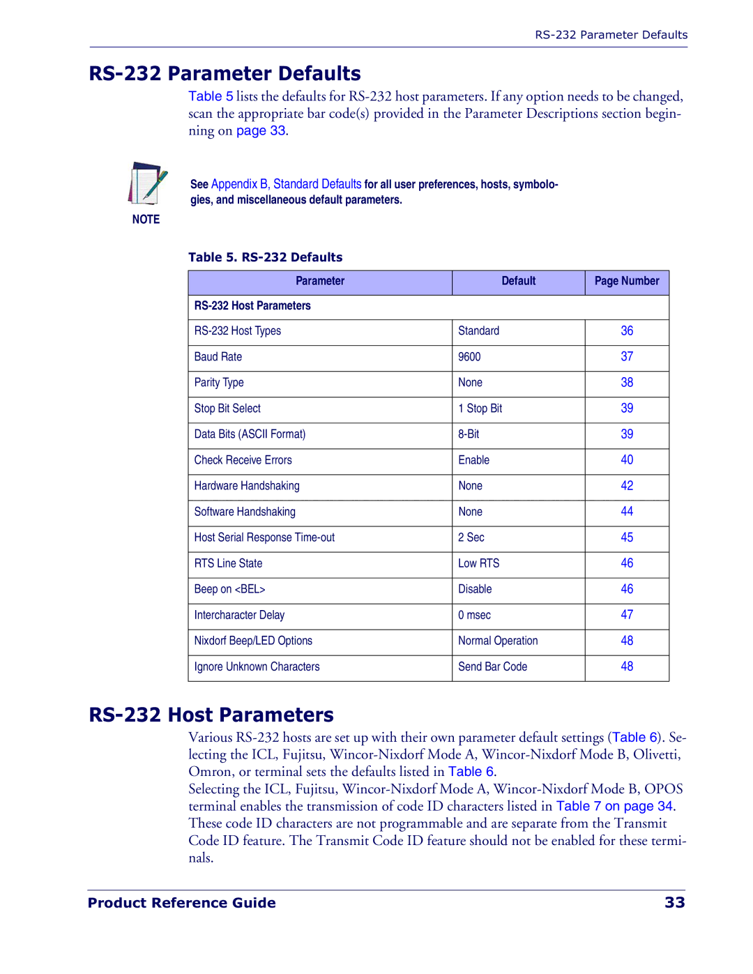 Datalogic Scanning QD 2300 manual RS-232 Parameter Defaults, RS-232 Host Parameters, RS-232 Defaults 