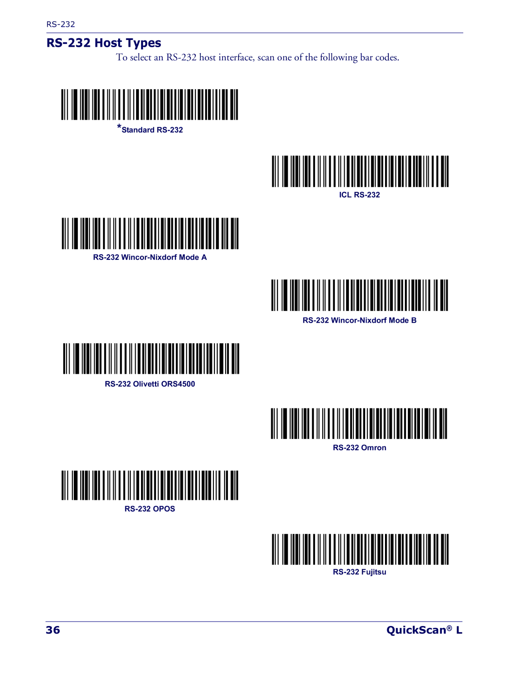 Datalogic Scanning QD 2300 manual RS-232 Host Types 