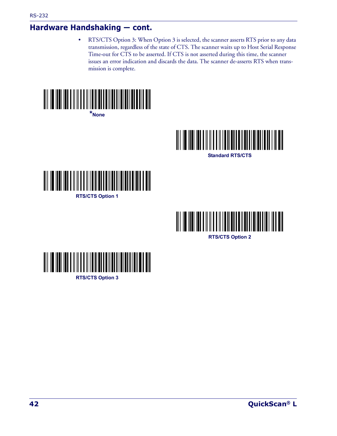 Datalogic Scanning QD 2300 manual None Standard RTS/CTS RTS/CTS Option 