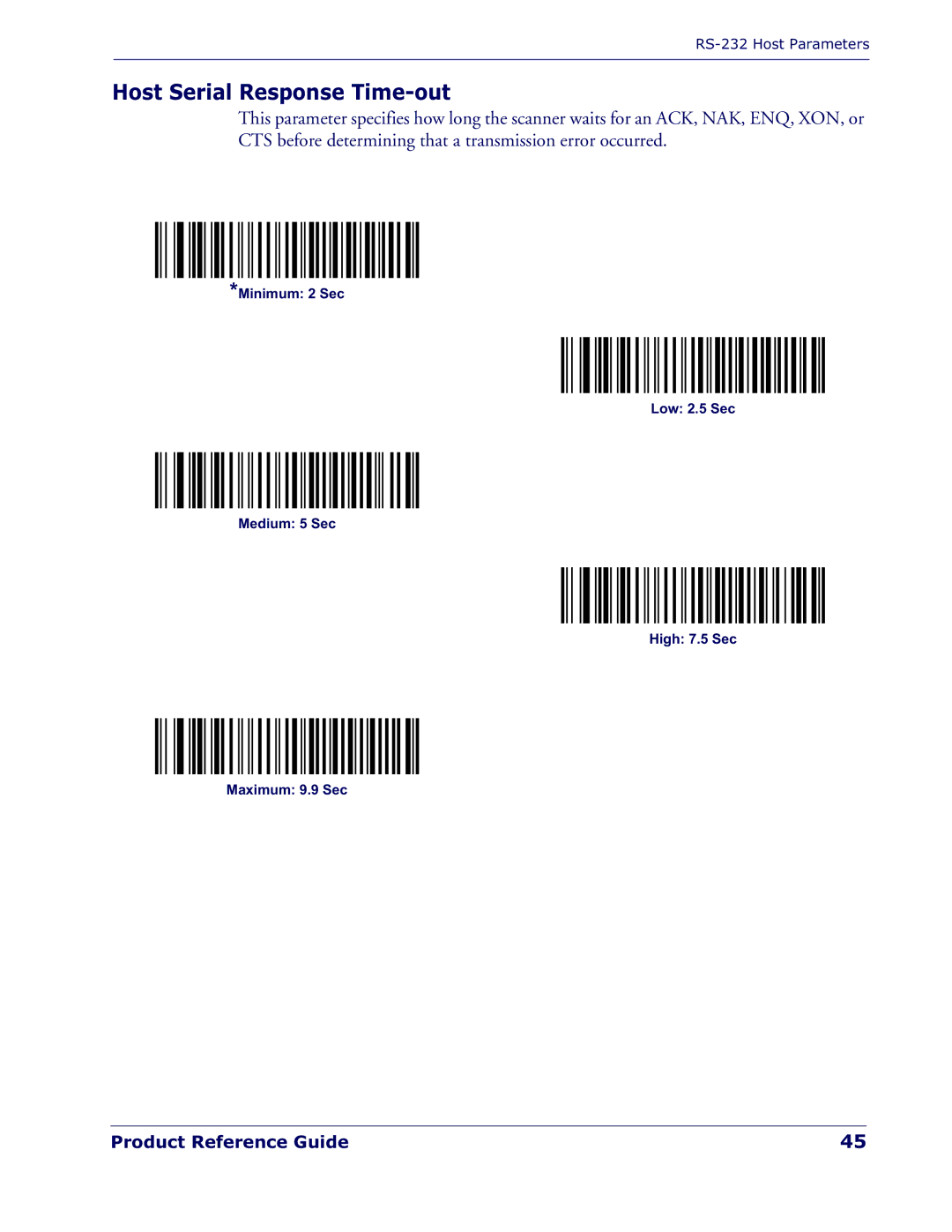 Datalogic Scanning QD 2300 manual Host Serial Response Time-out 