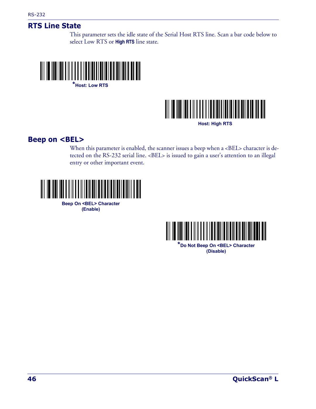 Datalogic Scanning QD 2300 manual RTS Line State, Beep on BEL 