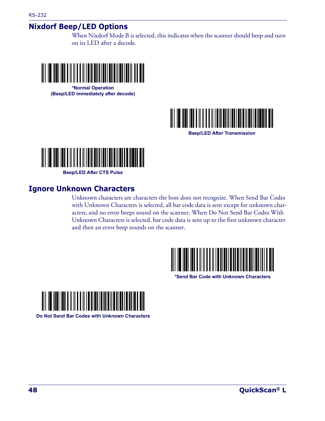 Datalogic Scanning QD 2300 manual Nixdorf Beep/LED Options, Ignore Unknown Characters 