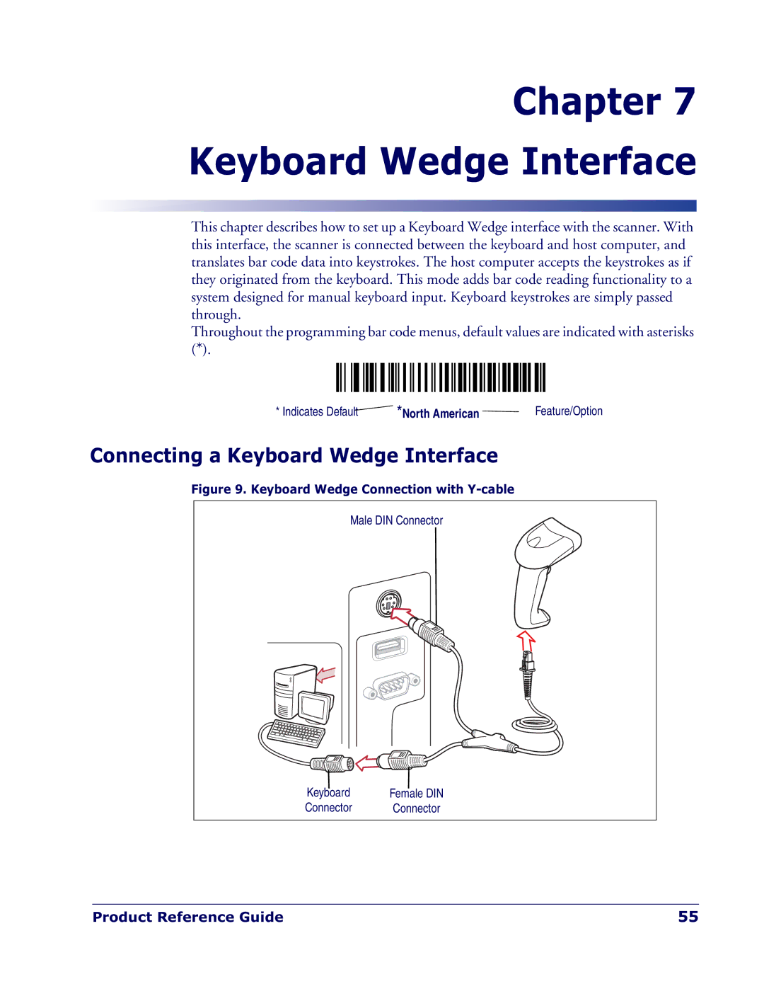 Datalogic Scanning QD 2300 manual Chapter Keyboard Wedge Interface, Connecting a Keyboard Wedge Interface, North American 