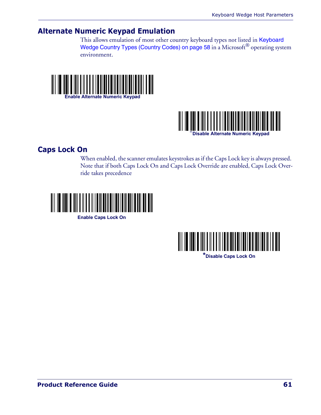 Datalogic Scanning QD 2300 manual Alternate Numeric Keypad Emulation, Caps Lock On 