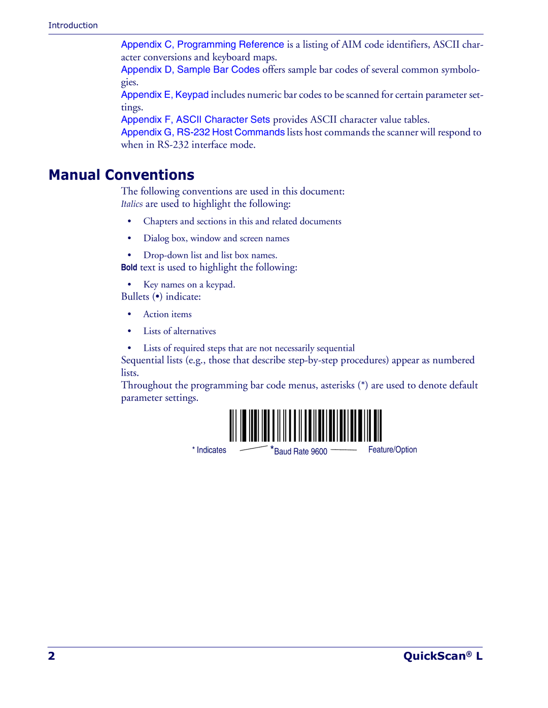 Datalogic Scanning QD 2300 manual Manual Conventions, Bullets indicate 