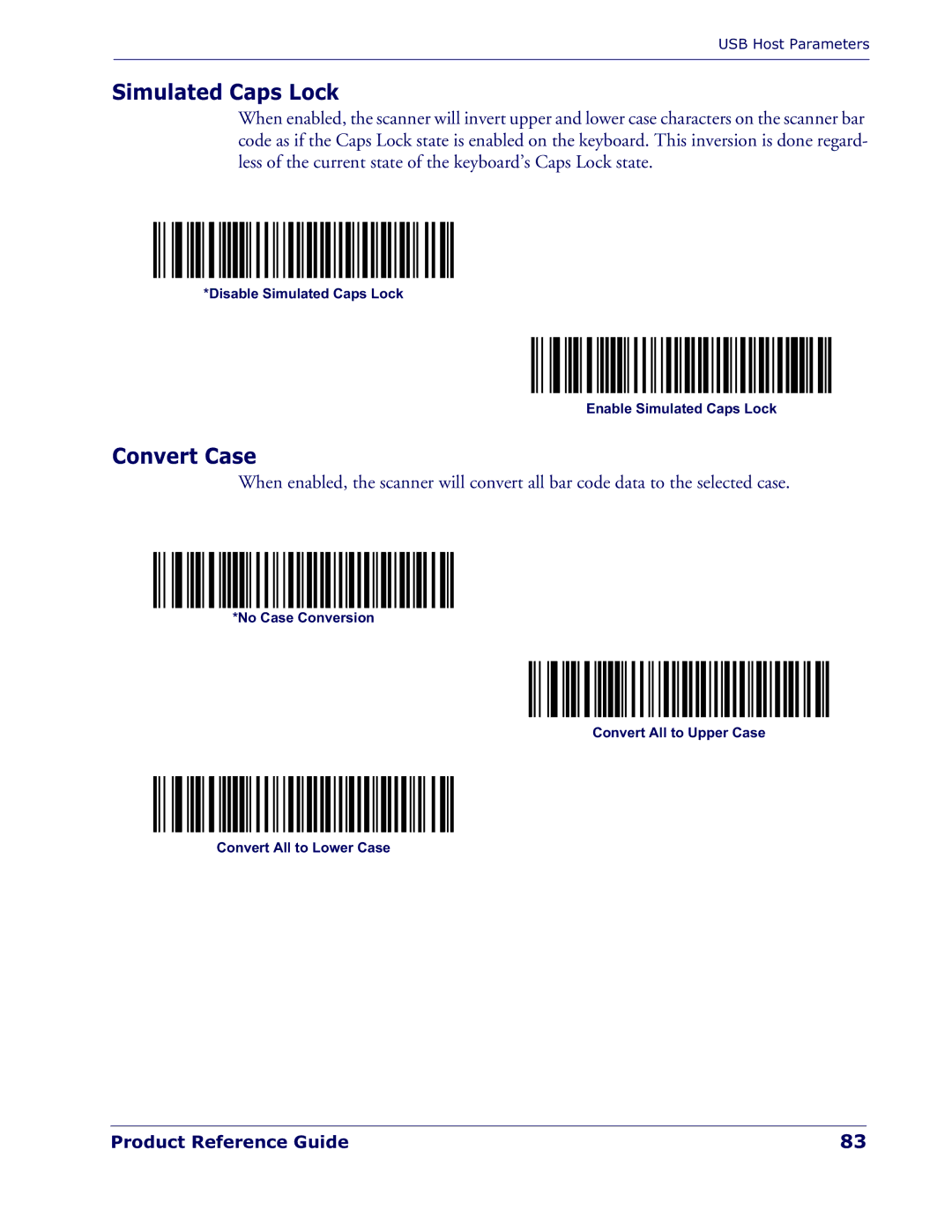 Datalogic Scanning QD 2300 manual Simulated Caps Lock, Convert Case 