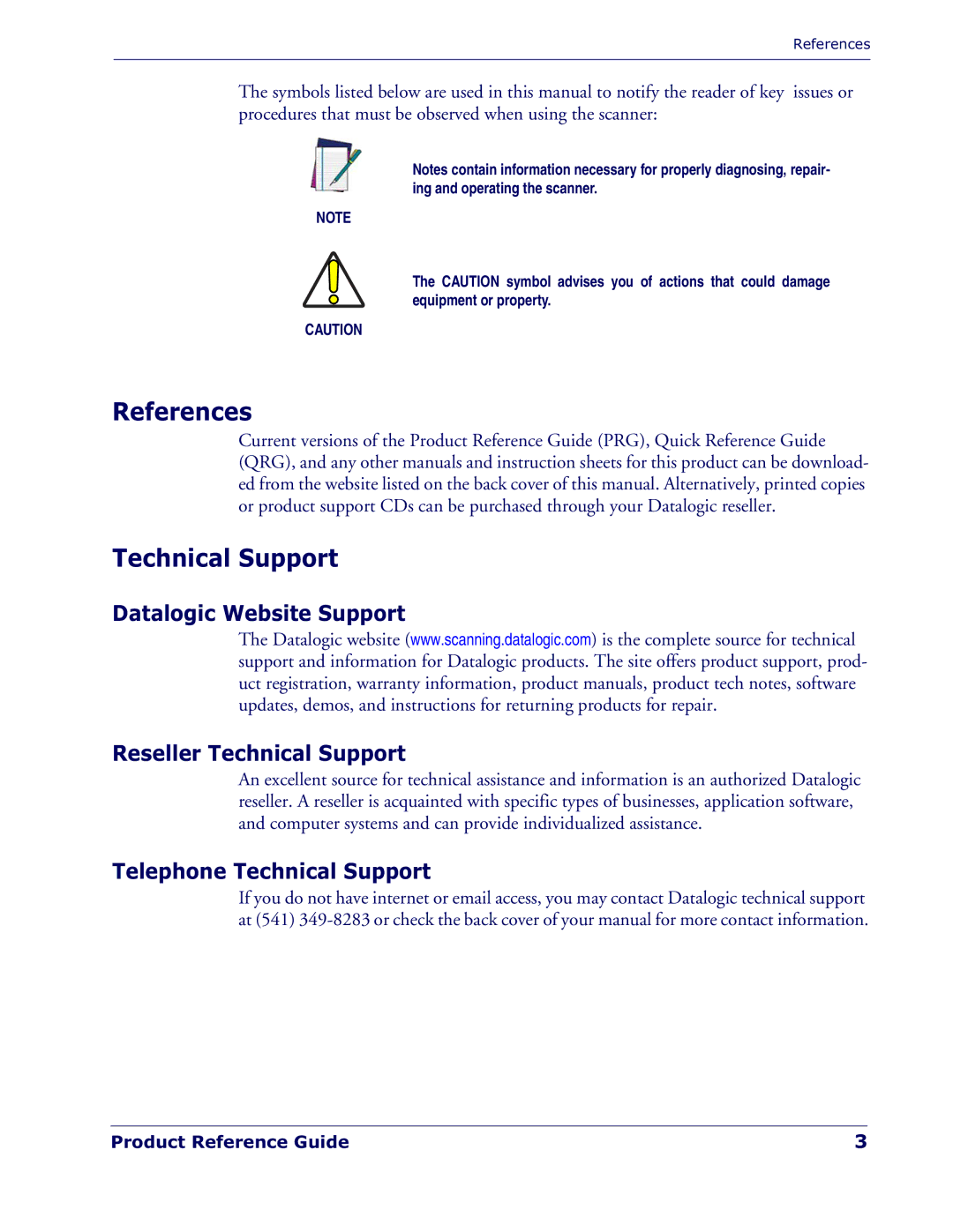 Datalogic Scanning QD 2300 manual References, Datalogic Website Support Reseller Technical Support 