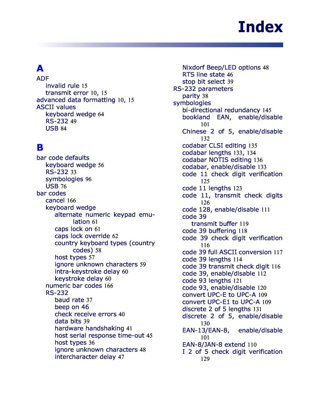 Datalogic Scanning QD 2300 manual Index 