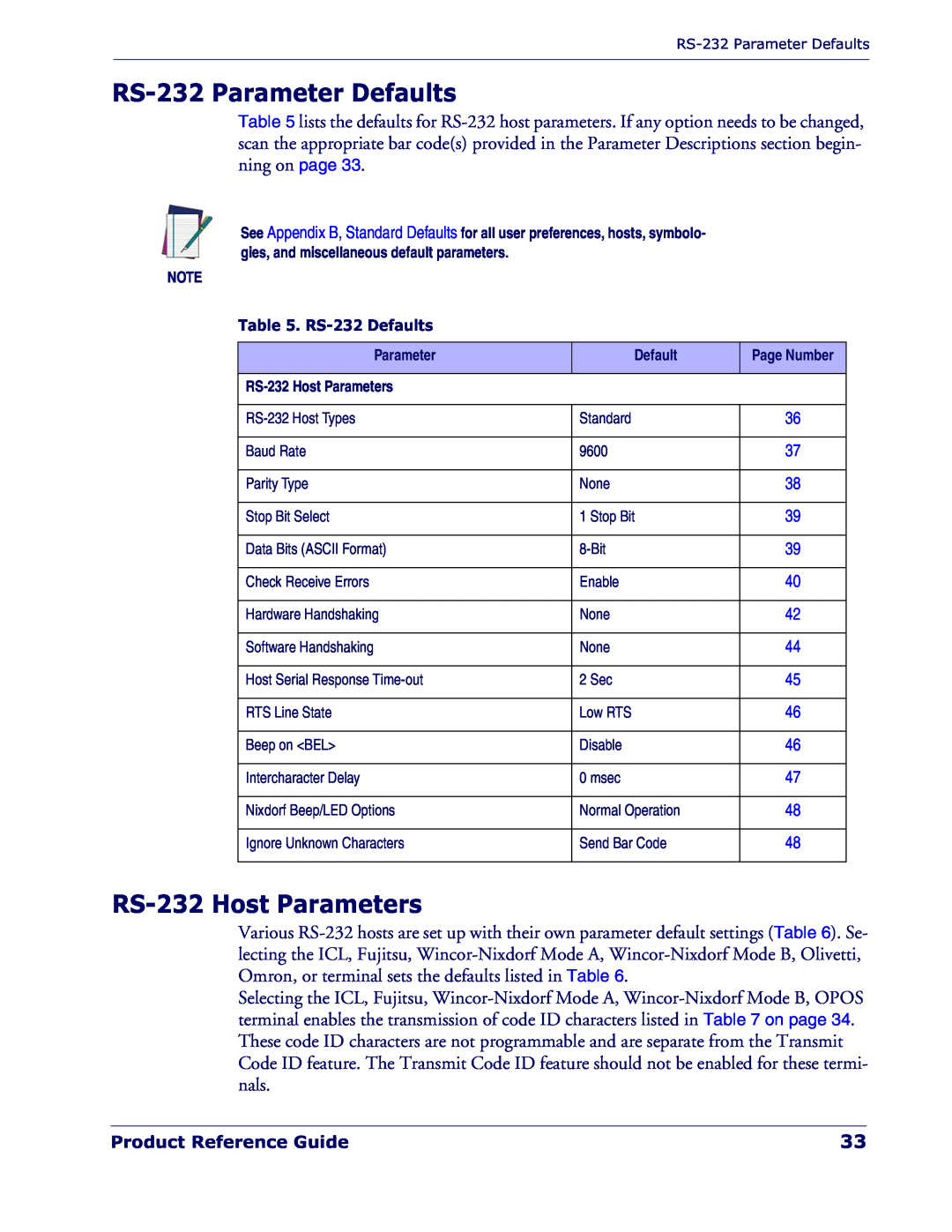 Datalogic Scanning QD 2300 manual RS-232 Parameter Defaults, RS-232 Host Parameters 