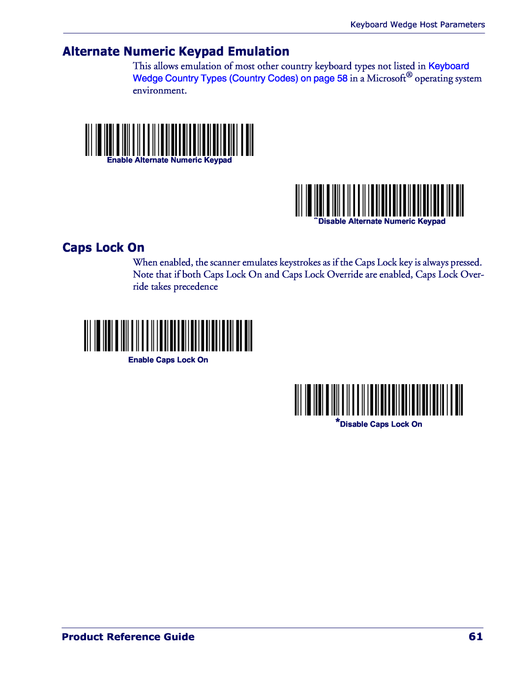 Datalogic Scanning QD 2300 manual Alternate Numeric Keypad Emulation, Caps Lock On, Product Reference Guide 
