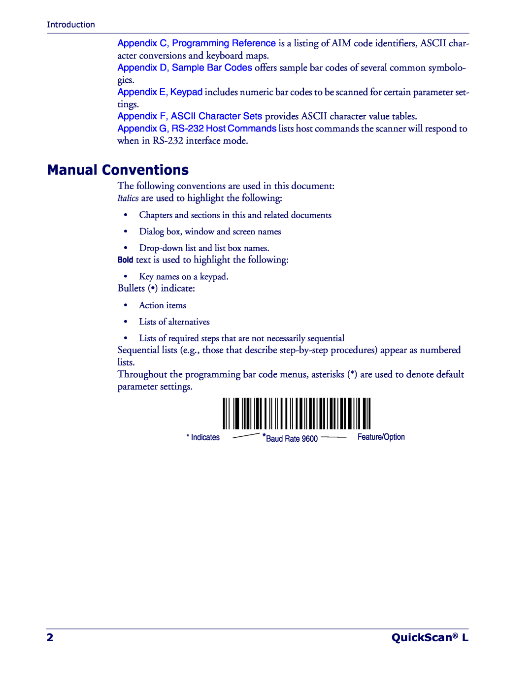Datalogic Scanning QD 2300 manual Manual Conventions, QuickScan L 