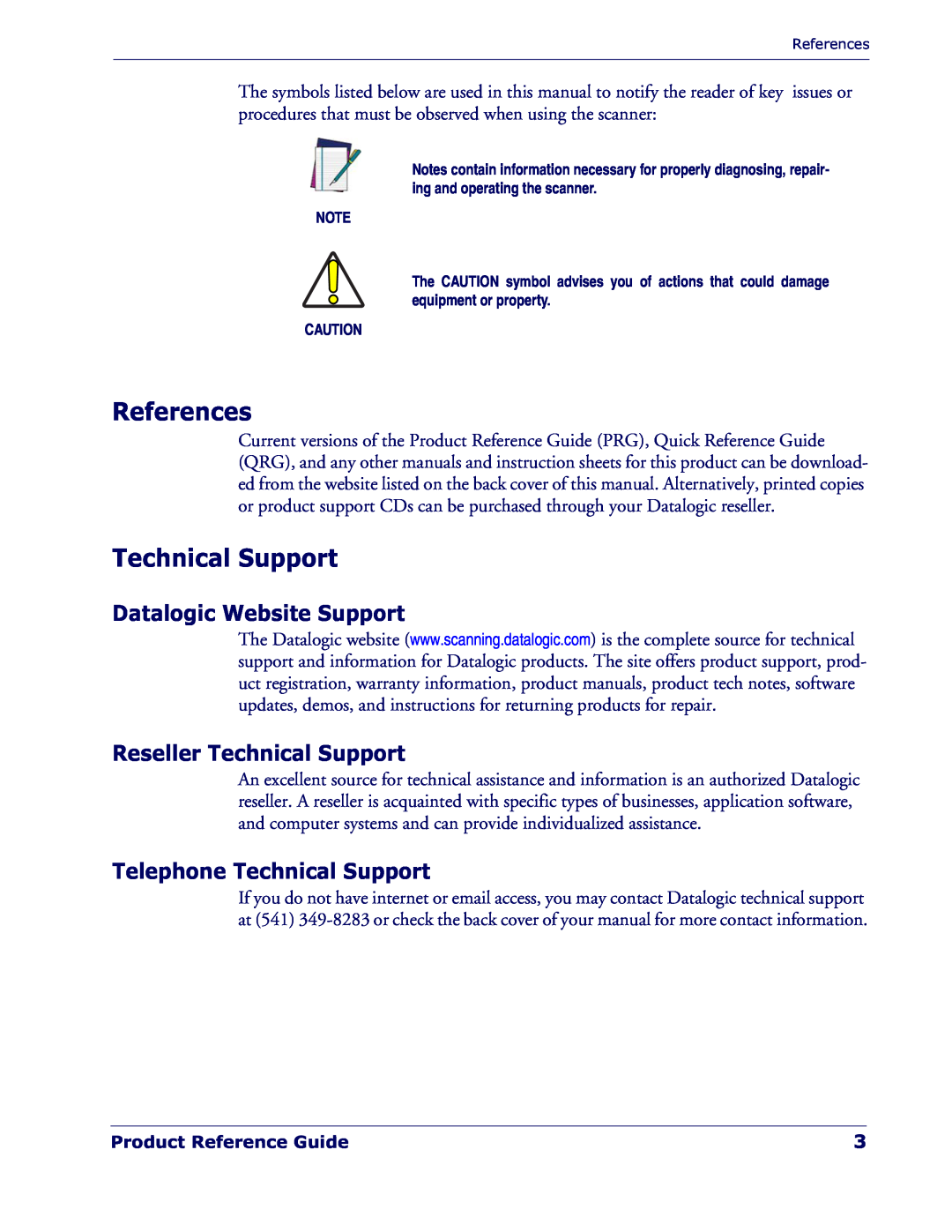 Datalogic Scanning QD 2300 manual References, Datalogic Website Support, Reseller Technical Support 