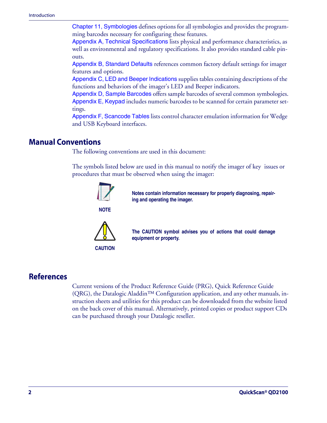 Datalogic Scanning QD2100 manual Manual Conventions, References 