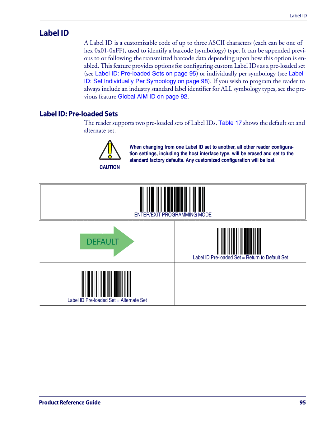 Datalogic Scanning QD2100 manual Label ID Pre-loaded Sets 