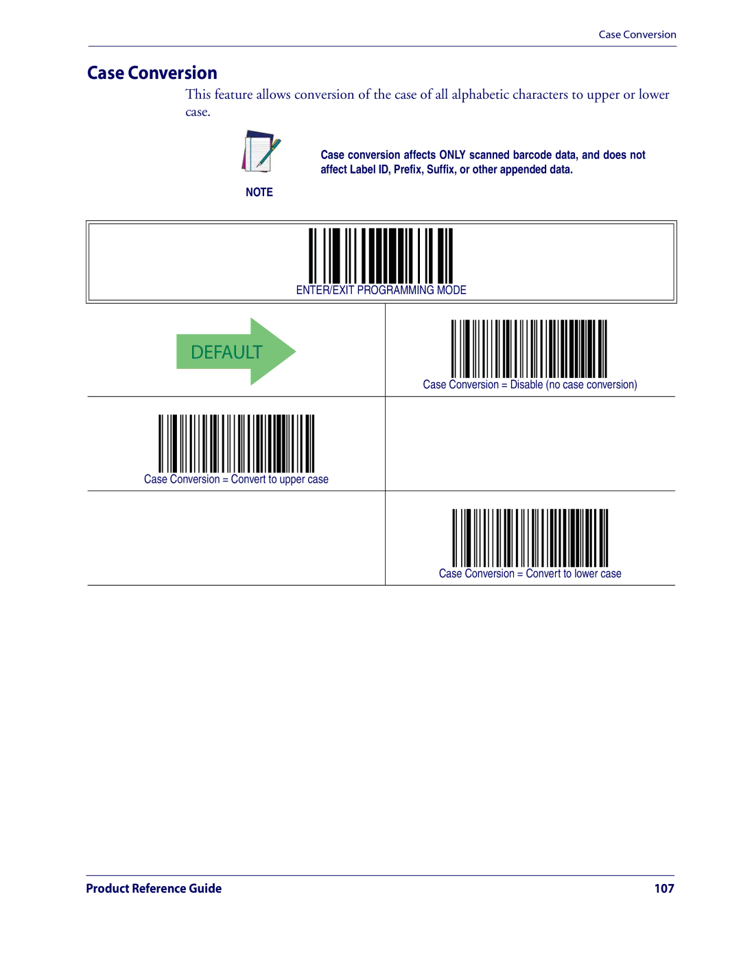 Datalogic Scanning QD2100 manual Case Conversion 