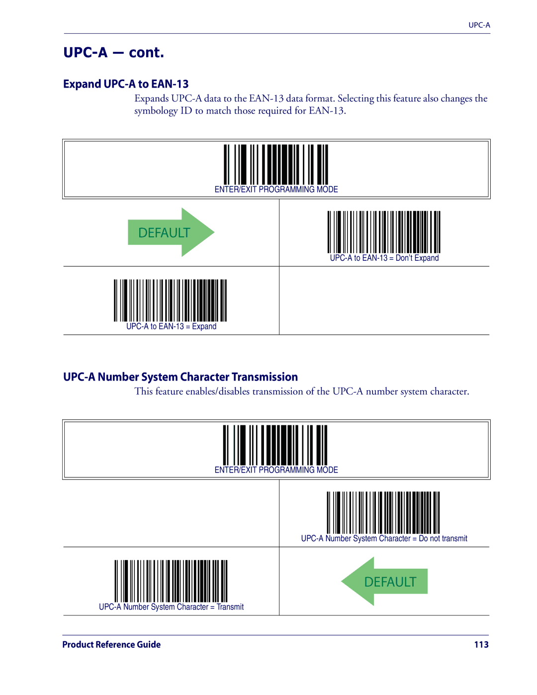 Datalogic Scanning QD2100 manual Upc-A, Expand UPC-A to EAN-13, UPC-A Number System Character Transmission 