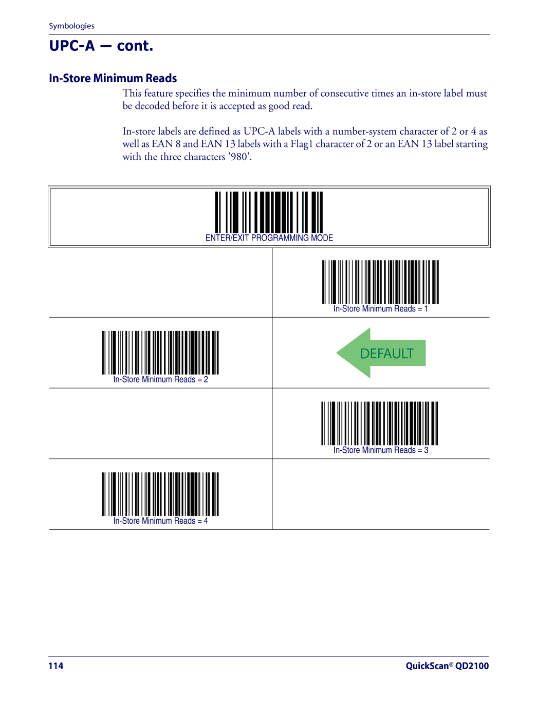 Datalogic Scanning QD2100 manual In-Store Minimum Reads = 