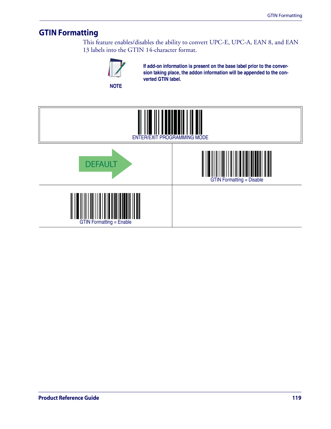 Datalogic Scanning QD2100 manual Gtin Formatting = Disable Gtin Formatting = Enable 