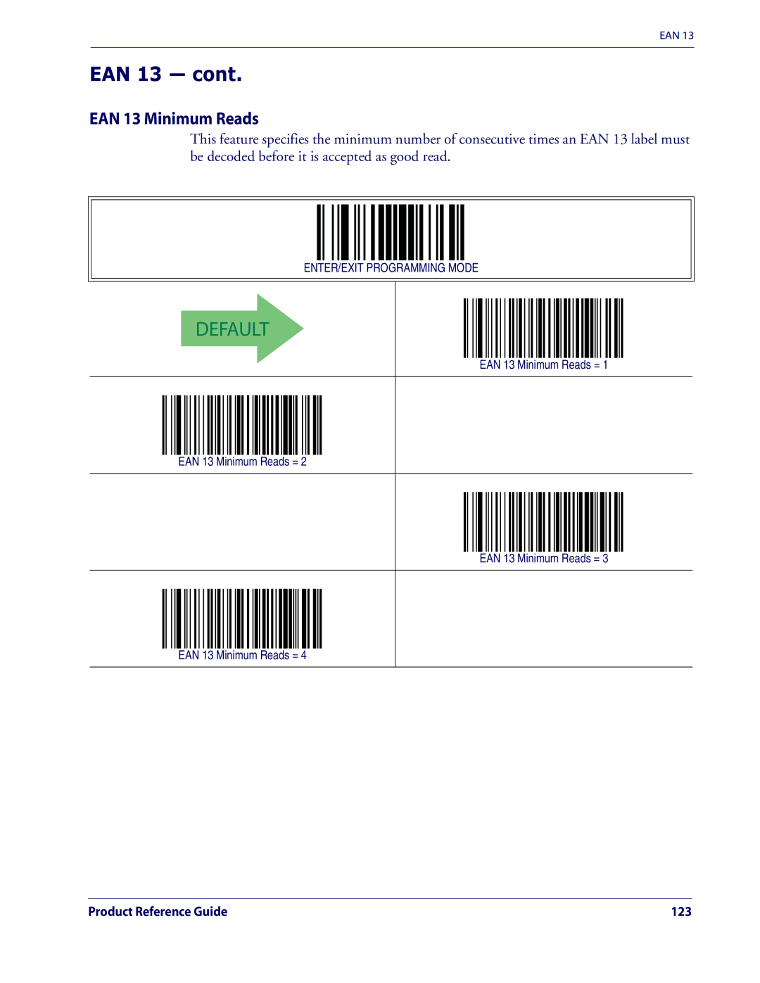 Datalogic Scanning QD2100 manual EAN 13 Minimum Reads = 