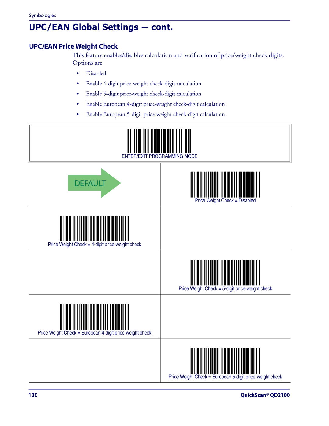 Datalogic Scanning QD2100 manual UPC/EAN Price Weight Check 