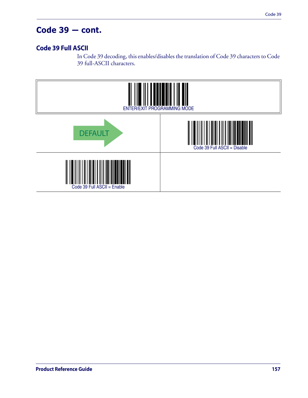 Datalogic Scanning QD2100 manual Code 39 Full Ascii = Disable Code 39 Full Ascii = Enable 