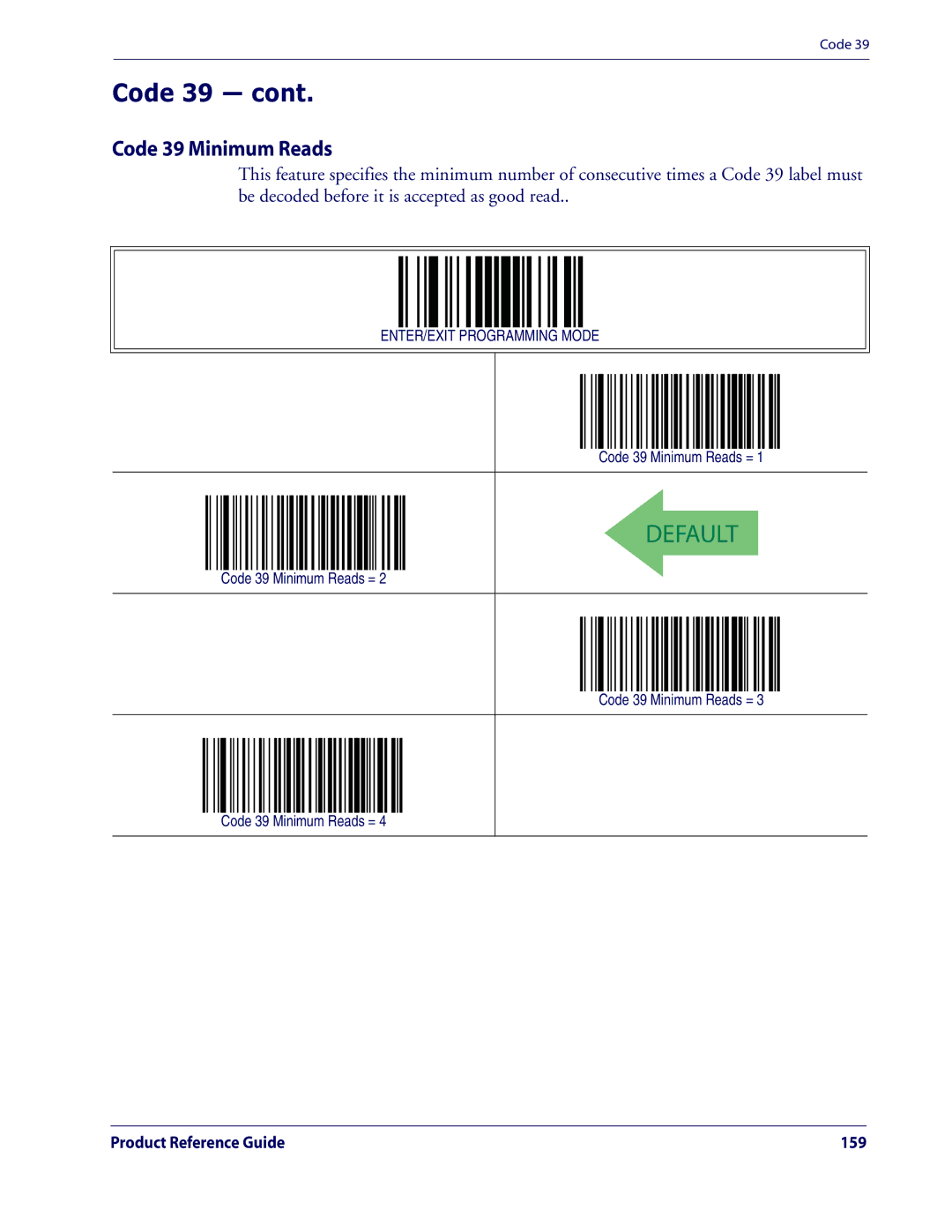 Datalogic Scanning QD2100 manual Code 39 Minimum Reads = 