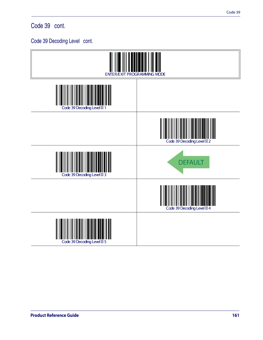 Datalogic Scanning QD2100 manual Code 39 Decoding Level = 