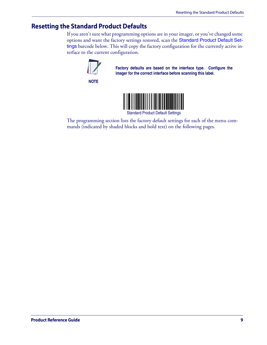 Datalogic Scanning QD2100 manual Resetting the Standard Product Defaults, Standard Product Default Settings 