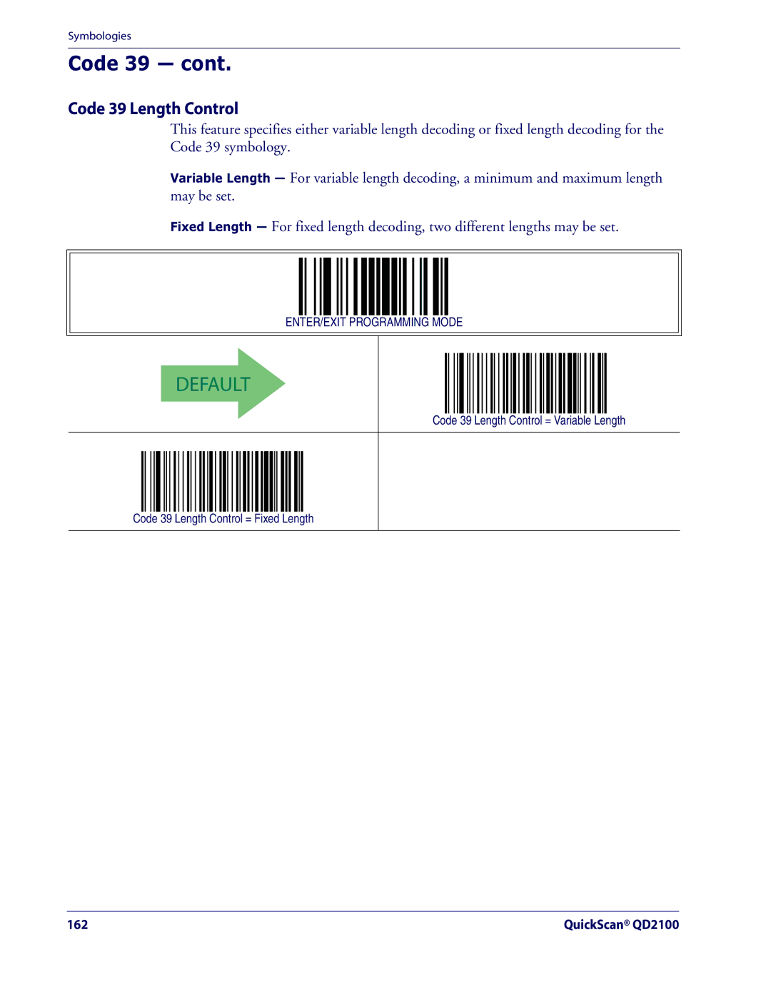 Datalogic Scanning QD2100 manual Code 39 Length Control 