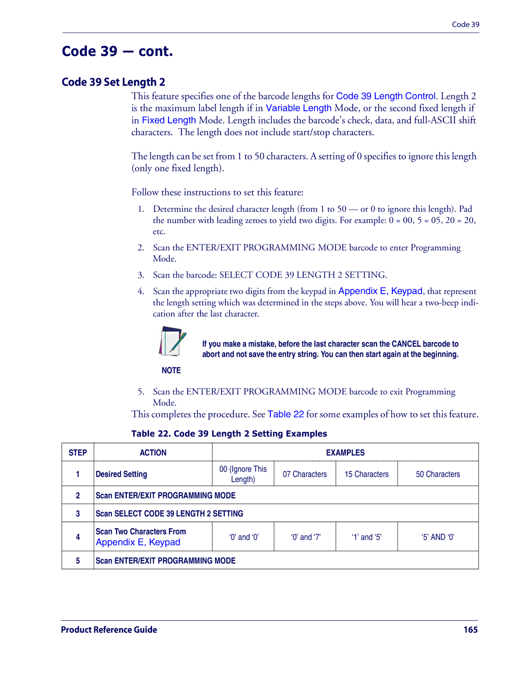 Datalogic Scanning QD2100 manual Code 39 Length 2 Setting Examples 