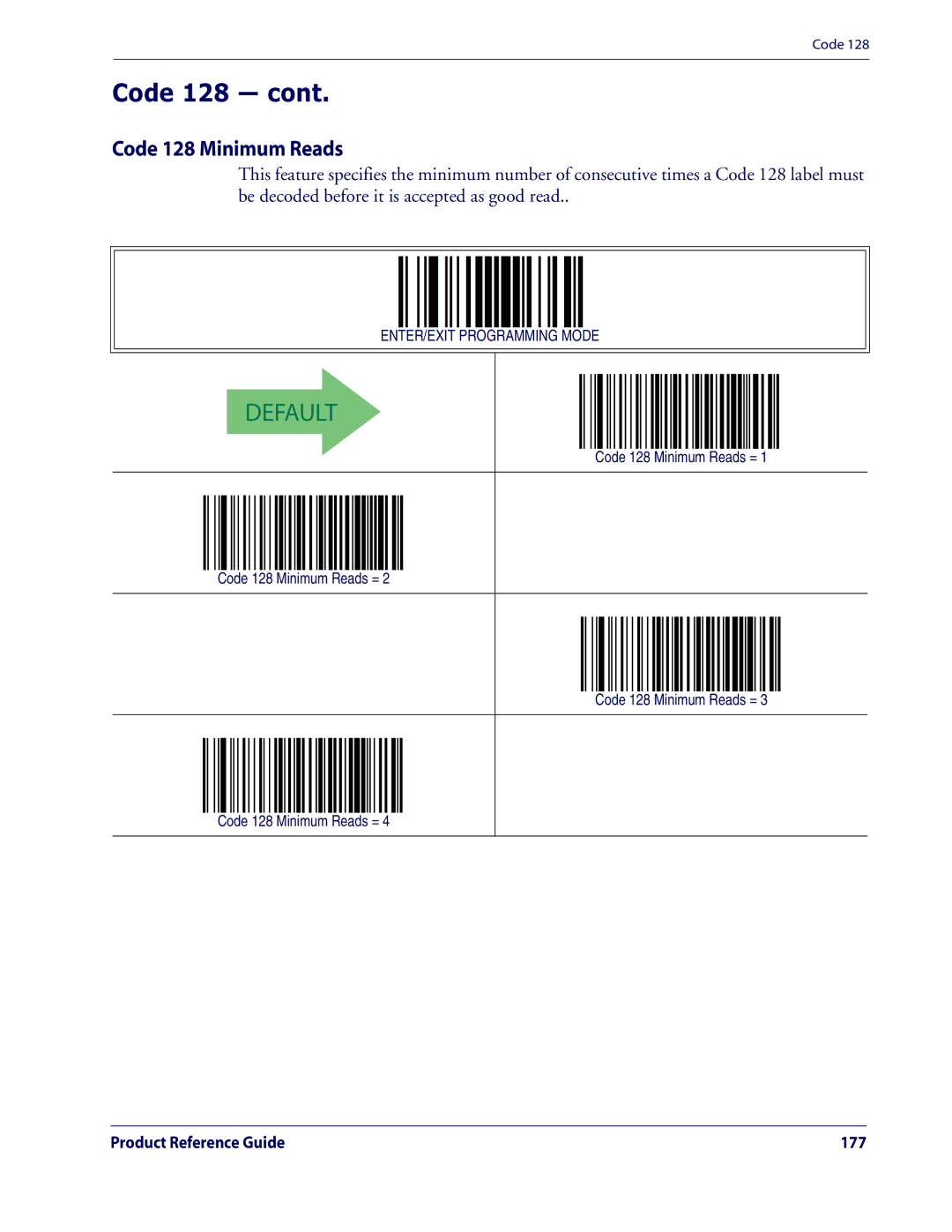 Datalogic Scanning QD2100 manual Code 128 Minimum Reads = 