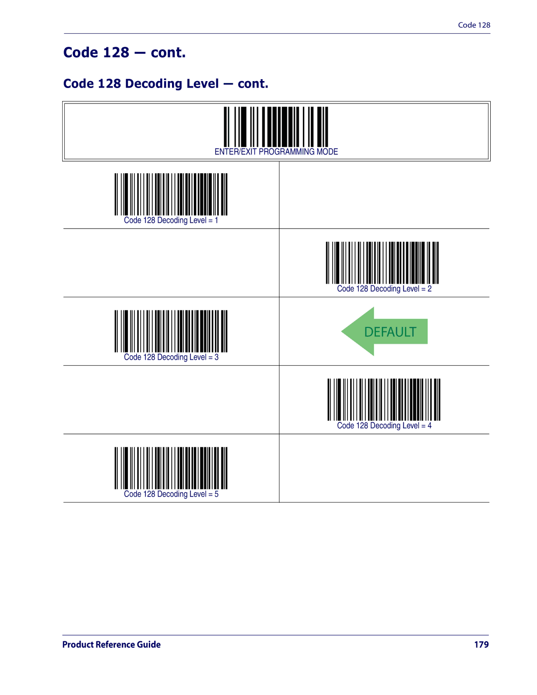 Datalogic Scanning QD2100 manual Code 128 Decoding Level = 