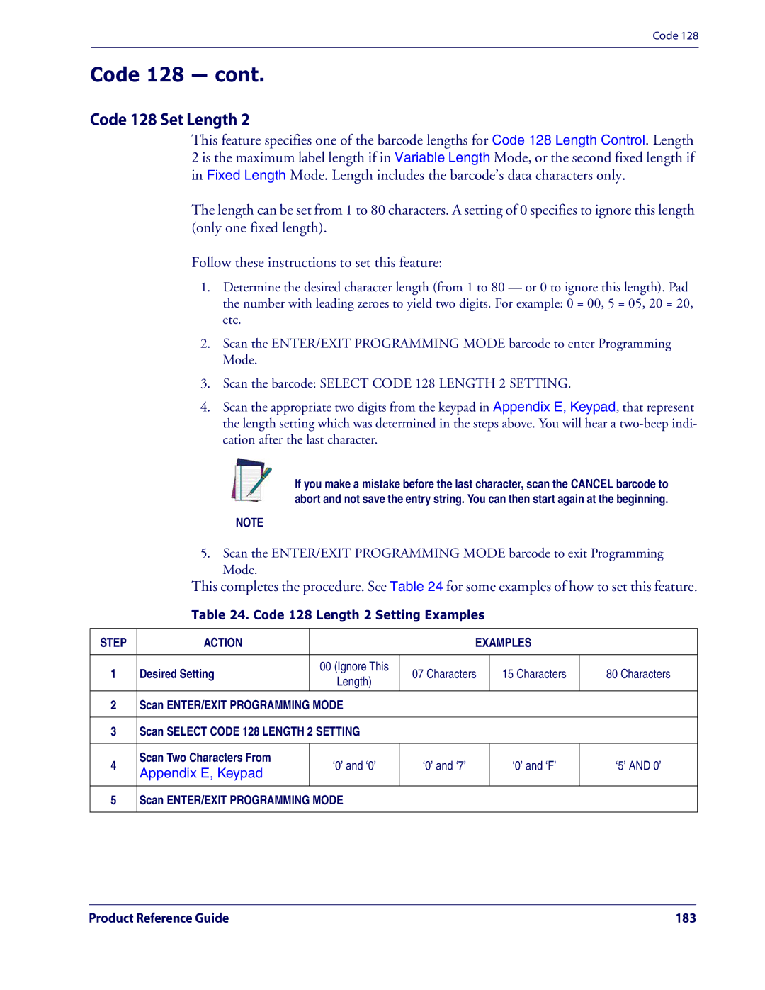 Datalogic Scanning QD2100 manual Code 128 Length 2 Setting Examples 